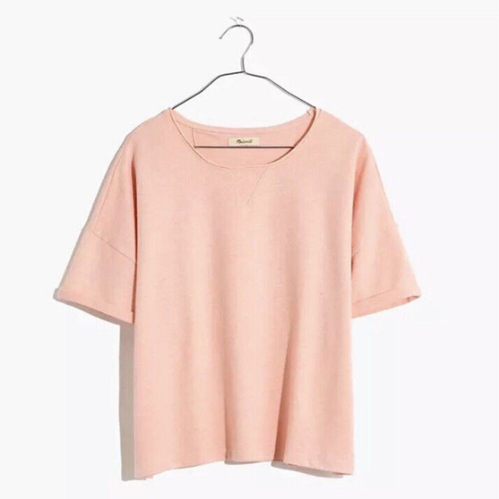 Madewell Marled Pink Oversized Boxi Fit Sweatshirt Tee Size XS NWT Short Sleeve